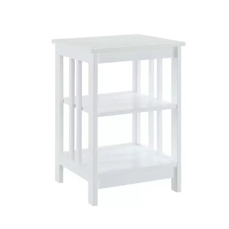 End Table with Smooth Top and Two Open Shelves, Modern Accent Table for Coffee, Tablets, Collectibles, and Everyday Essentials