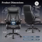Leather Office Chair, Big and Tall Office Chair Executive Breathable PU Computer Chair with Lumbar Support, Black