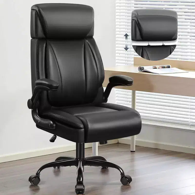 Leather Office Chair, Big and Tall Office Chair Executive Breathable PU Computer Chair with Lumbar Support, Black