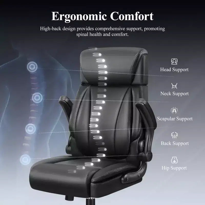Leather Office Chair, Big and Tall Office Chair Executive Breathable PU Computer Chair with Lumbar Support, Black