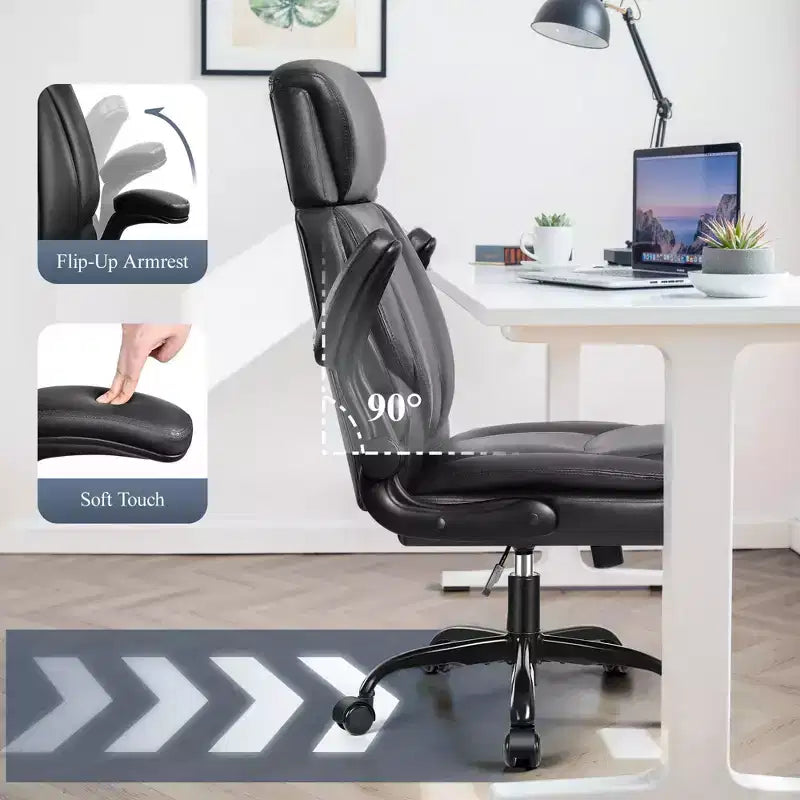Leather Office Chair, Big and Tall Office Chair Executive Breathable PU Computer Chair with Lumbar Support, Black