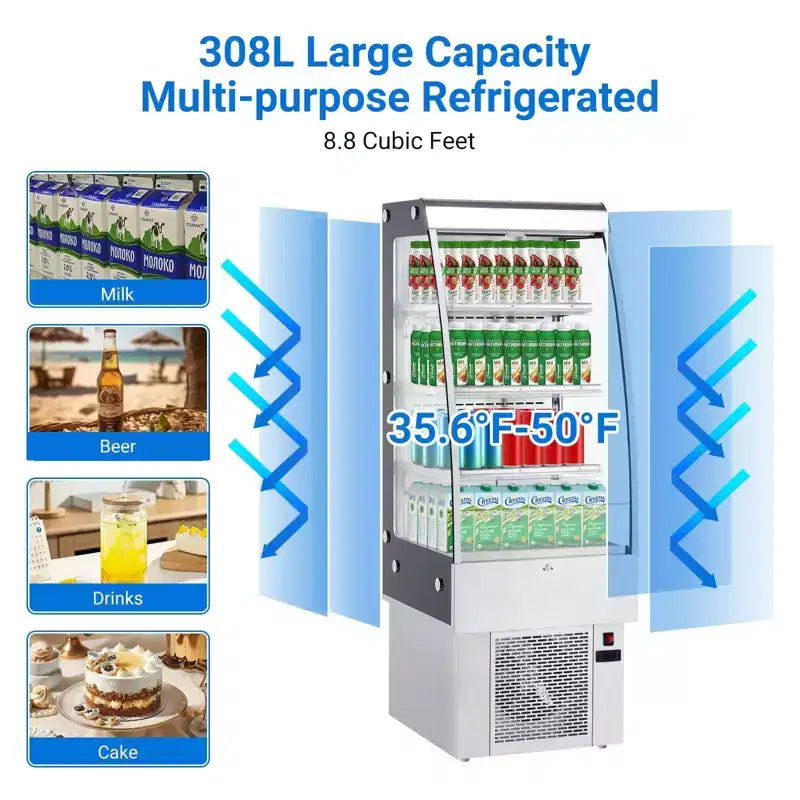 Pastry Display, Refrigerated Display - 8.8 Cu.Ft Commercial Countertop Pastry Fridge with Tempered Glass Door, LED Lighting, Adjustable Shelves, White