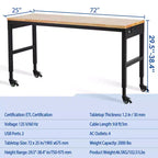 75 x 25 Adjustable Workbench, 2000 Lbs Heavy-Duty Work Table with Wheels & Power Outlet, Garage Workshop Multi-Purpose Table