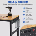 75 x 25 Adjustable Workbench, 2000 Lbs Heavy-Duty Work Table with Wheels & Power Outlet, Garage Workshop Multi-Purpose Table