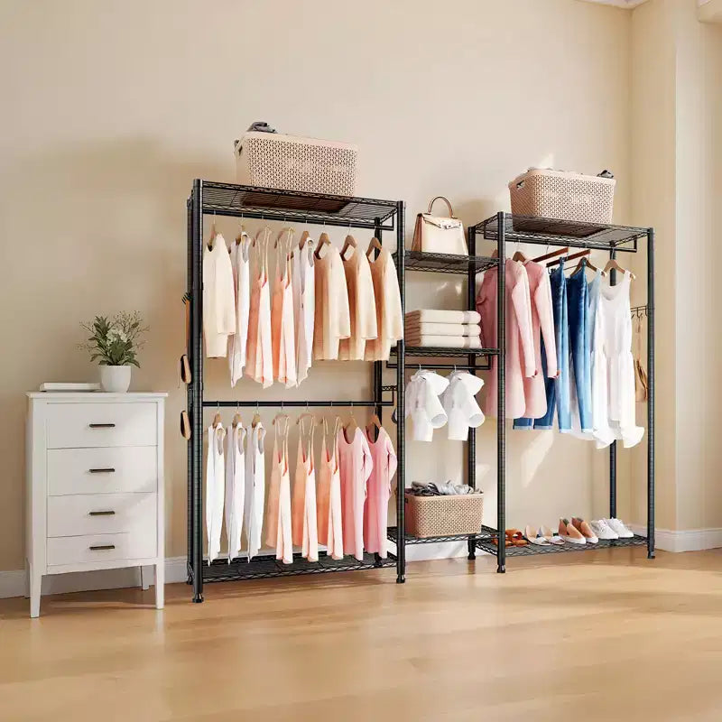 Clothing Garment Rack,Heavy Duty Closet Wardrobe,7 Adjustable Tiers Clothes Racks with Steel Frame,850lbs Load Capacity with 4Hanging Rods,Black