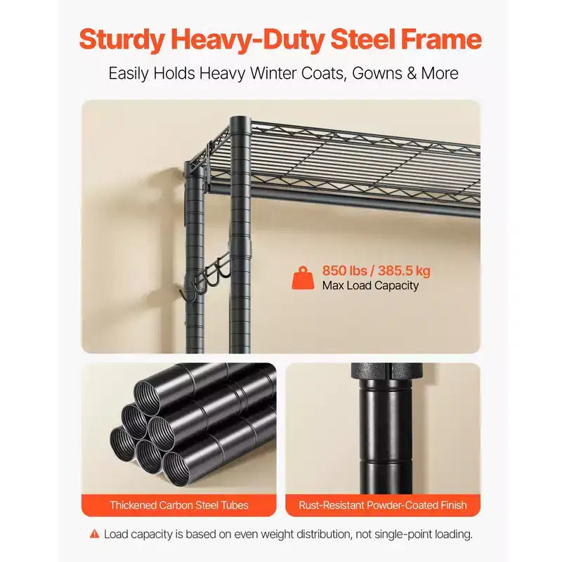 Clothing Garment Rack,Heavy Duty Closet Wardrobe,7 Adjustable Tiers Clothes Racks with Steel Frame,850lbs Load Capacity with 4Hanging Rods,Black