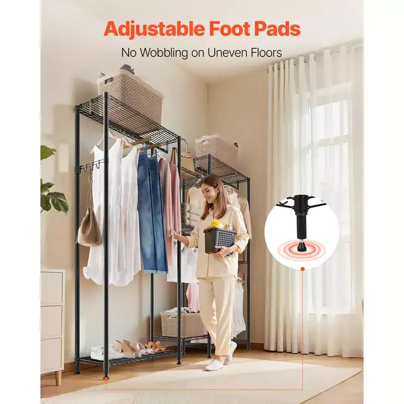 Clothing Garment Rack,Heavy Duty Closet Wardrobe,7 Adjustable Tiers Clothes Racks with Steel Frame,850lbs Load Capacity with 4Hanging Rods,Black