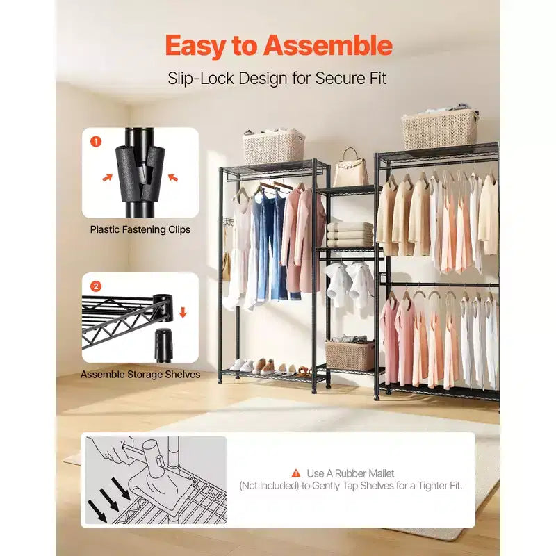 Clothing Garment Rack,Heavy Duty Closet Wardrobe,7 Adjustable Tiers Clothes Racks with Steel Frame,850lbs Load Capacity with 4Hanging Rods,Black