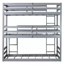 Triple Rubber Wood Bunk Bed with Two Built-in Ladders, Guardrails, Twin over Twin over Twin, Detachable Triple Twin Bunk Bed,Grey