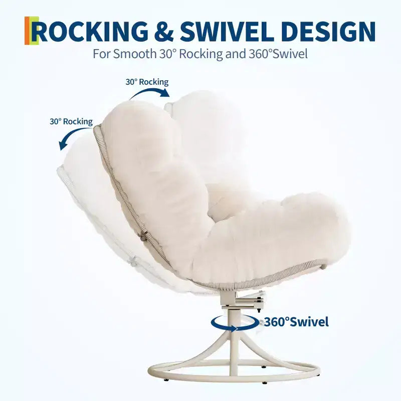 360 Swivel Winter Rattan Rocking Chair, All-Weather Wicker Lounge Chair with Thick Seat Cushion and Metal Rocking Base for Indoor & Outdoor