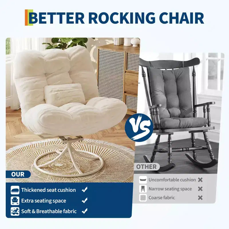 360 Swivel Winter Rattan Rocking Chair, All-Weather Wicker Lounge Chair with Thick Seat Cushion and Metal Rocking Base for Indoor & Outdoor