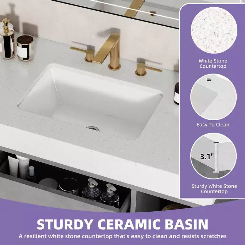 40 Inch Floating Vanity with 2 Doors & Drawers Wall Mounted Storage Cabinet