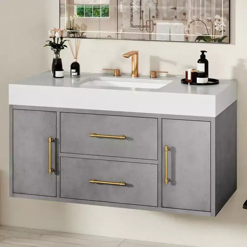 40 Inch Floating Vanity with 2 Doors & Drawers Wall Mounted Storage Cabinet