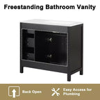 36 Bathroom Vanity with Sink, Black Bathroom Vanity with Drawers, Black Bathroom Cabinet with Gold Handles