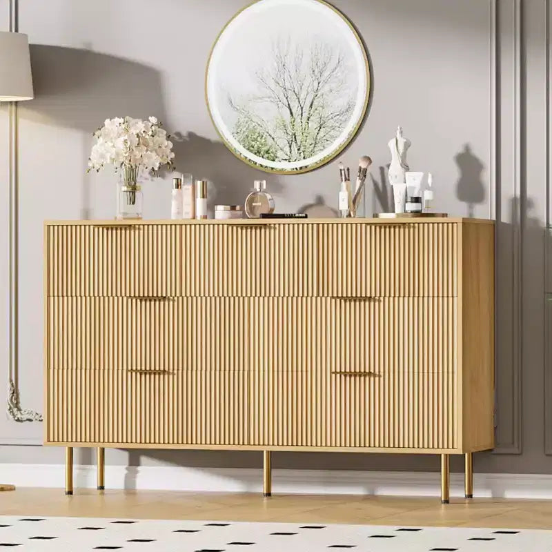 7-Drawer Fluted Dresser, Modern Wood Storage Cabinet, Bedroom Furniture for Living Room Hallway