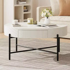 Coffee Table Vintage Round with Drawer, 31.9 Inch Wooden Storage Center Table with Retro Farmhouse Design for Living Room