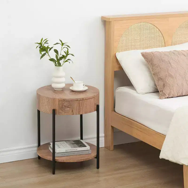 Coffee Table Vintage Round with Drawer, 31.9 Inch Wooden Storage Center Table with Retro Farmhouse Design for Living Room