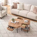 Coffee Table Vintage Round with Drawer, 31.9 Inch Wooden Storage Center Table with Retro Farmhouse Design for Living Room