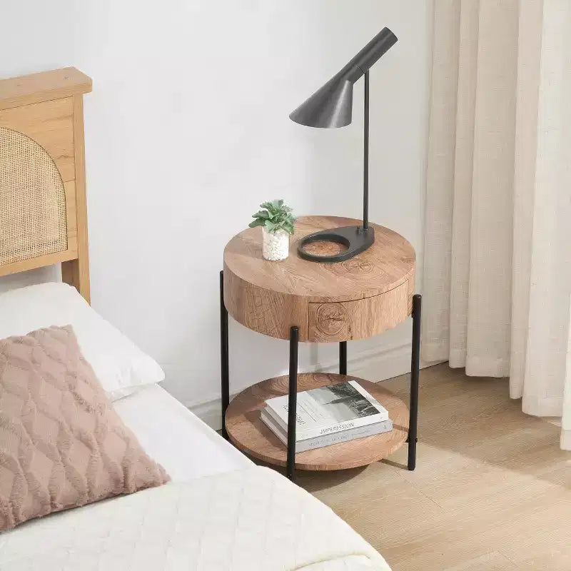 Coffee Table Vintage Round with Drawer, 31.9 Inch Wooden Storage Center Table with Retro Farmhouse Design for Living Room