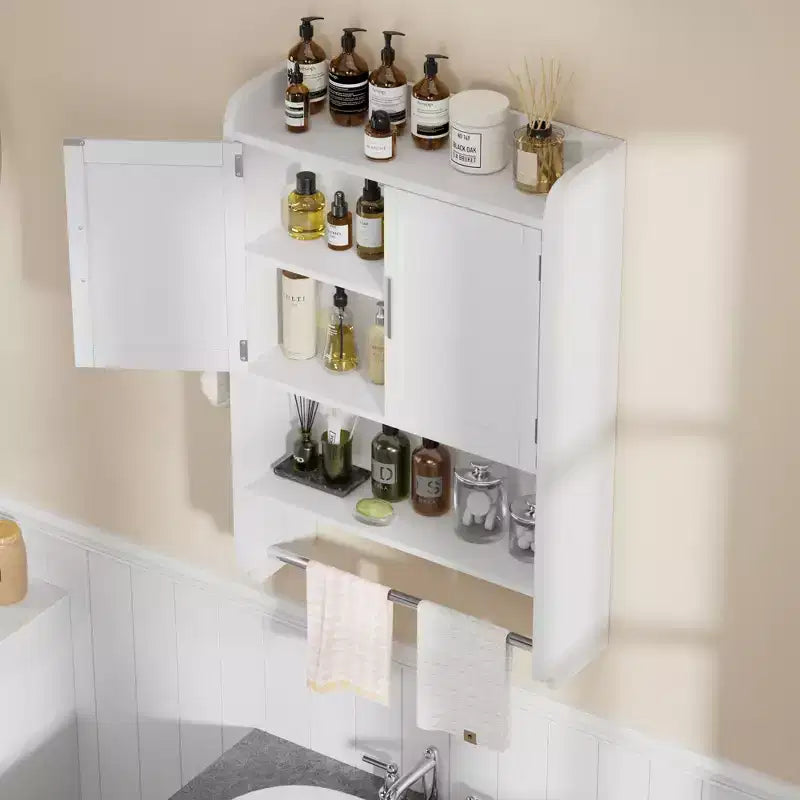 Bathroom Storage Cabinet, Wall Mount Storage Organizer with 2 Doors & 1 Open Shelf, White