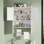 Bathroom Storage Cabinet, Wall Mount Storage Organizer with 2 Doors & 1 Open Shelf, White