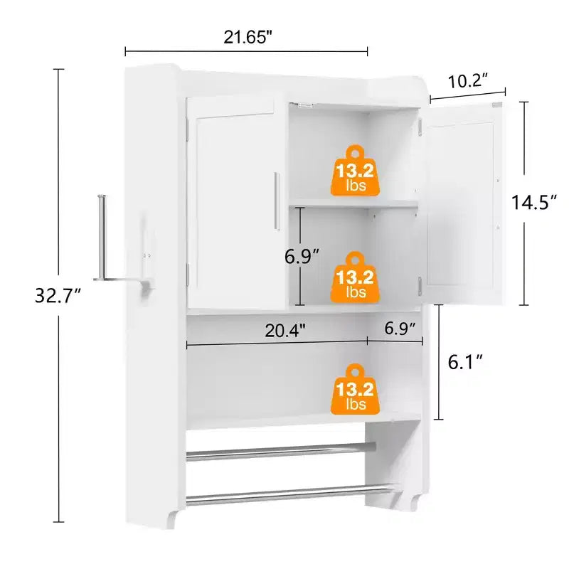 Bathroom Storage Cabinet, Wall Mount Storage Organizer with 2 Doors & 1 Open Shelf, White