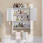 Bathroom Storage Cabinet, Wall Mount Storage Organizer with 2 Doors & 1 Open Shelf, White