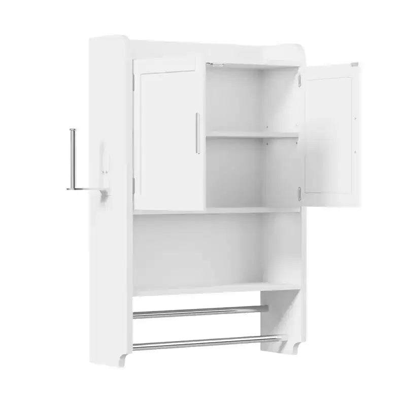Bathroom Storage Cabinet, Wall Mount Storage Organizer with 2 Doors & 1 Open Shelf, White
