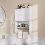Bathroom Storage Cabinet, Wall Mount Storage Organizer with 2 Doors & 1 Open Shelf, White