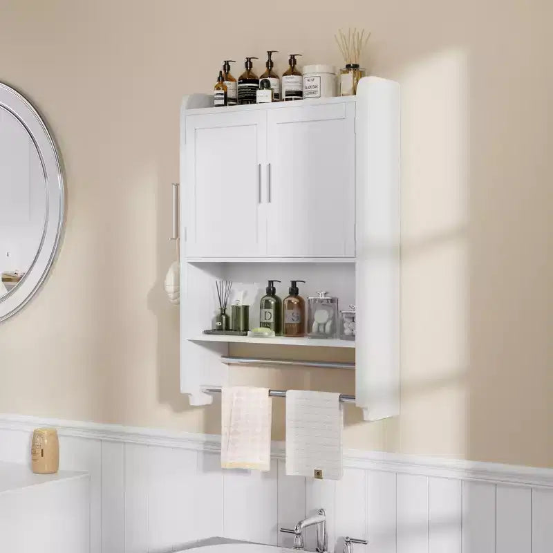 Bathroom Storage Cabinet, Wall Mount Storage Organizer with 2 Doors & 1 Open Shelf, White