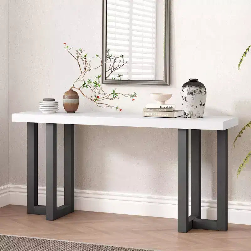 Modern Console Table with Solid Wood Legs, Elegent Entryway Table with Thick Tabletop, Hallway Table for Living Room, Bedroom