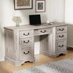 59 Executive Desk with Drawers, Office Desk with File Drawers, Computer Desk w/Charging Station & Keyboard Tray for Home Office