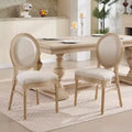 French Country Dining Chairs, Upholstered Carved Round Back Chairs, Beige