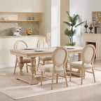 French Country Dining Chairs, Upholstered Carved Round Back Chairs, Beige