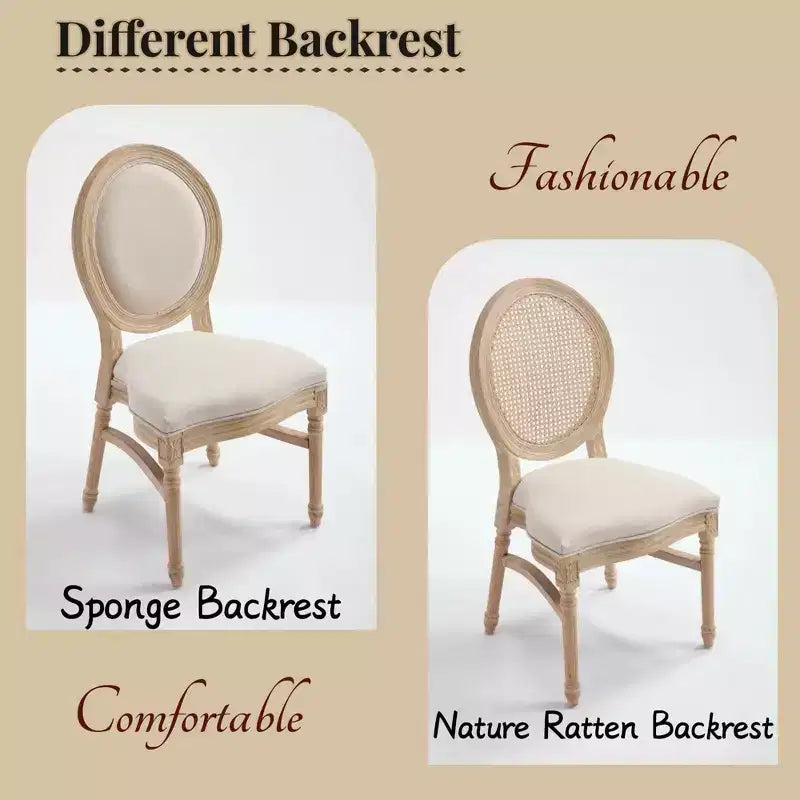 French Country Dining Chairs, Upholstered Carved Round Back Chairs, Beige