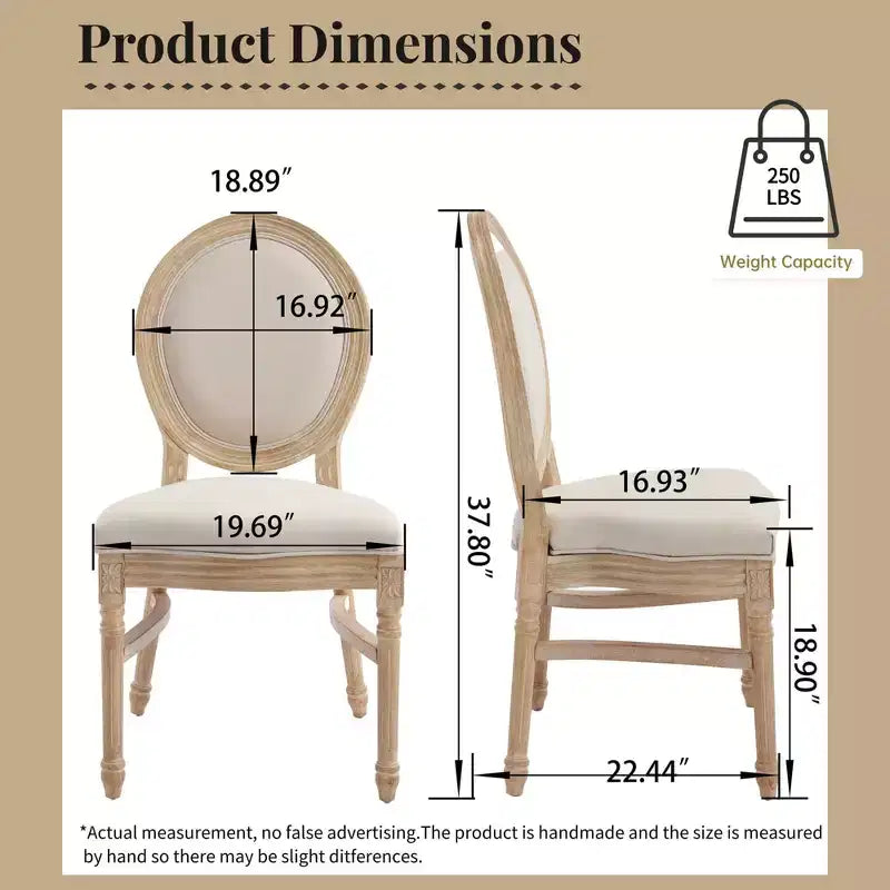 French Country Dining Chairs, Upholstered Carved Round Back Chairs, Beige