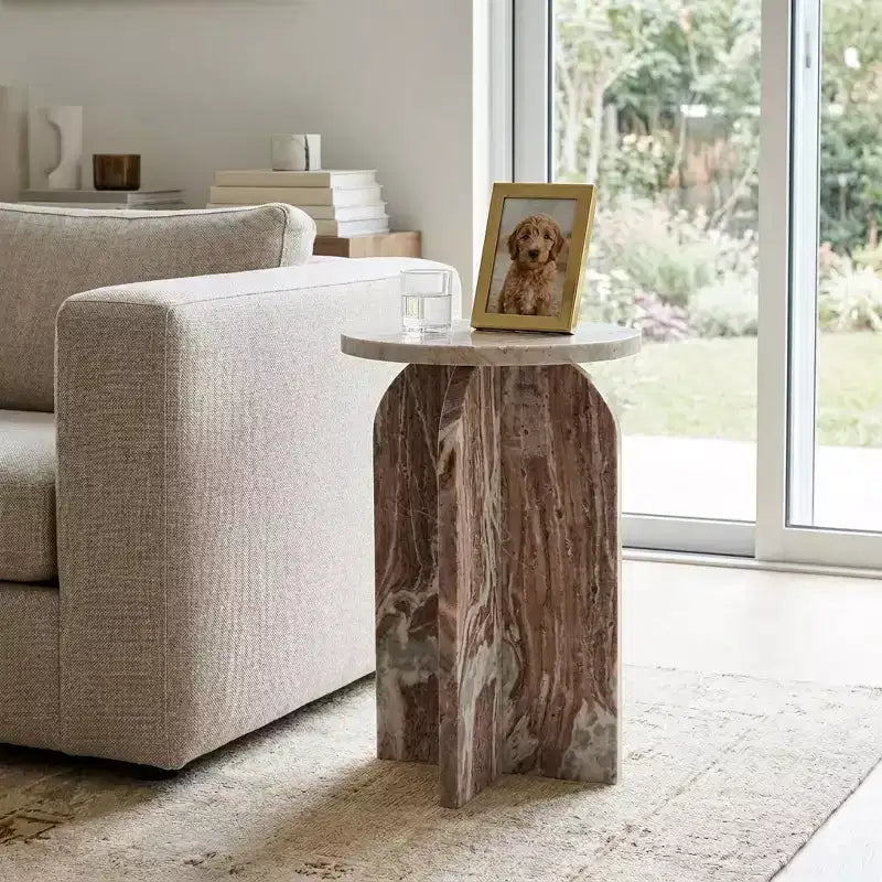 Home Decor End Table, Side Table, or Night Stand - Marble Bedside Table with Round Agate Top Ideal for Big or Small Spaces