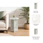 Home Decor End Table, Side Table, or Night Stand - Marble Bedside Table with Round Agate Top Ideal for Big or Small Spaces