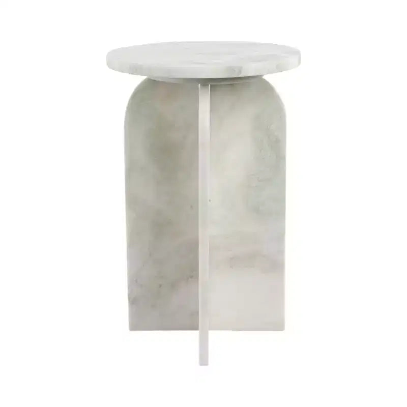 Home Decor End Table, Side Table, or Night Stand - Marble Bedside Table with Round Agate Top Ideal for Big or Small Spaces