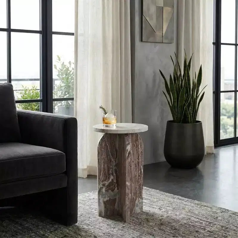 Home Decor End Table, Side Table, or Night Stand - Marble Bedside Table with Round Agate Top Ideal for Big or Small Spaces