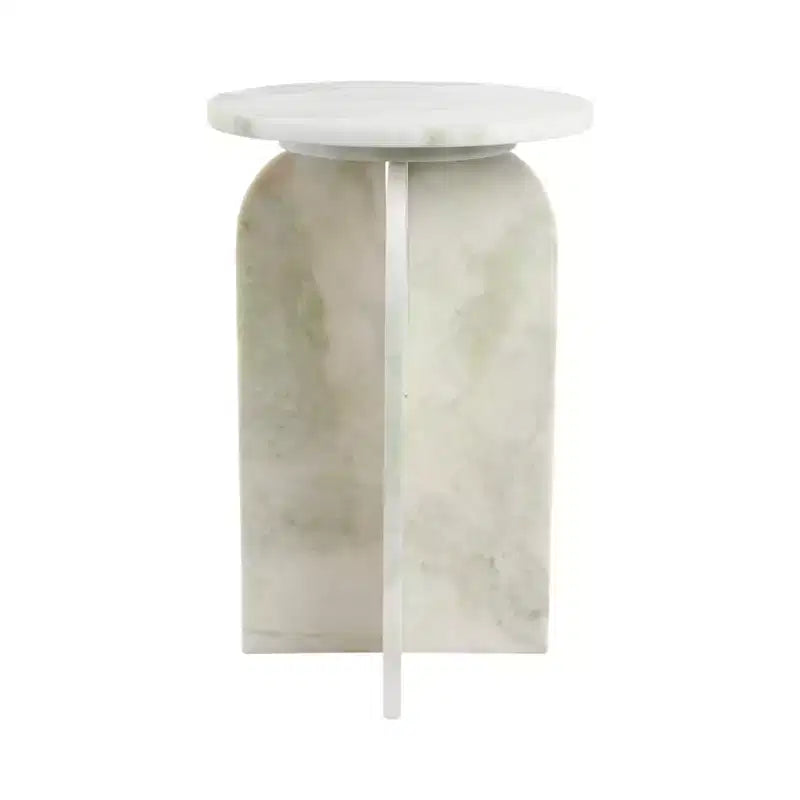 Home Decor End Table, Side Table, or Night Stand - Marble Bedside Table with Round Agate Top Ideal for Big or Small Spaces