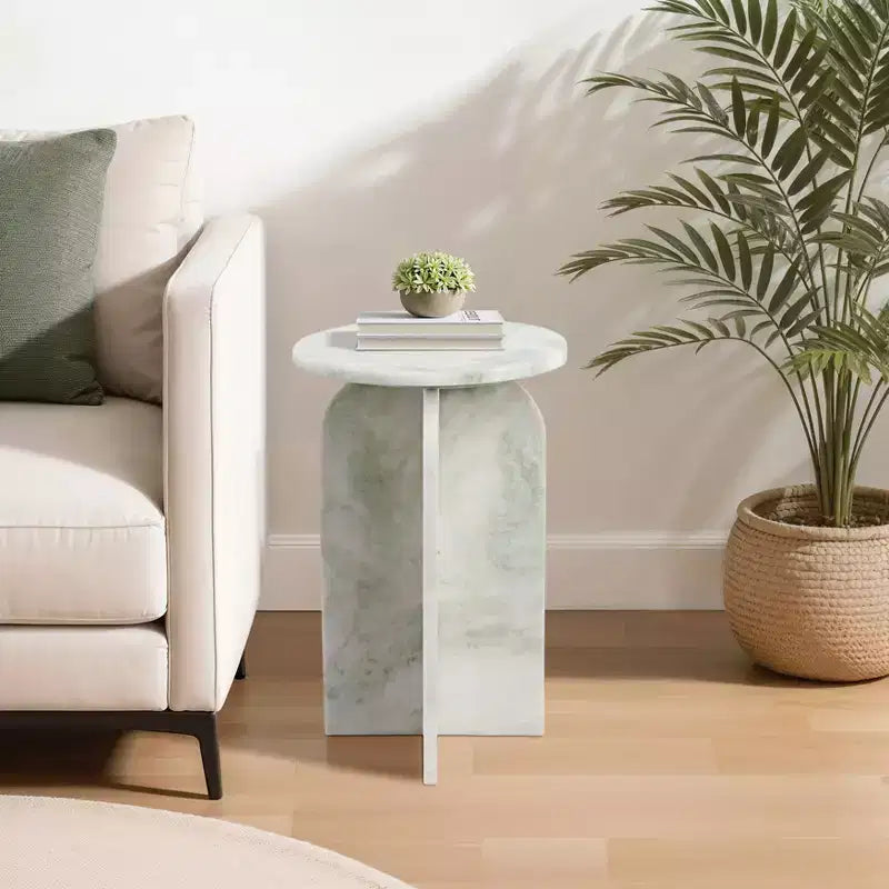 Home Decor End Table, Side Table, or Night Stand - Marble Bedside Table with Round Agate Top Ideal for Big or Small Spaces
