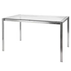 47" Modern Dining Table Stainless Steel/Clear Glass: Sleek 4-Seater, Rectangular Top, Kitchen Furniture