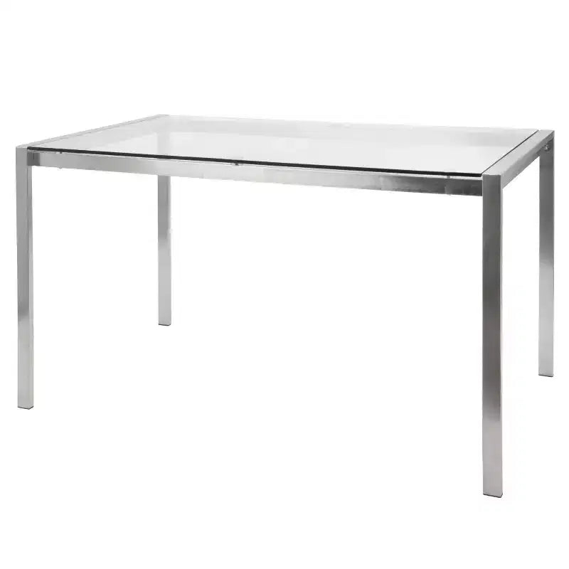 47" Modern Dining Table Stainless Steel/Clear Glass: Sleek 4-Seater, Rectangular Top, Kitchen Furniture