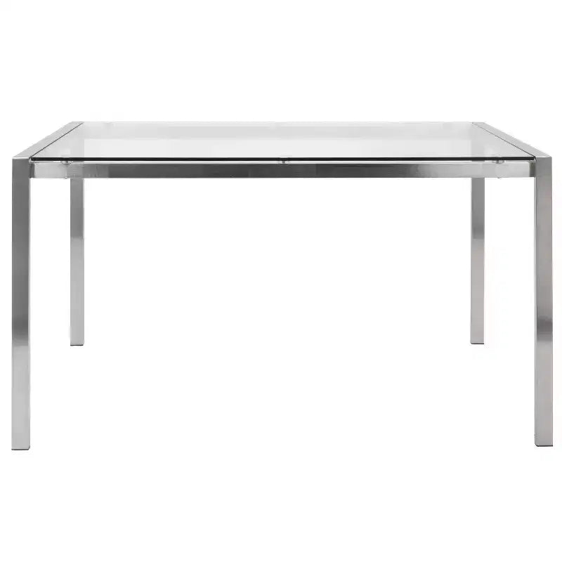 47" Modern Dining Table Stainless Steel/Clear Glass: Sleek 4-Seater, Rectangular Top, Kitchen Furniture