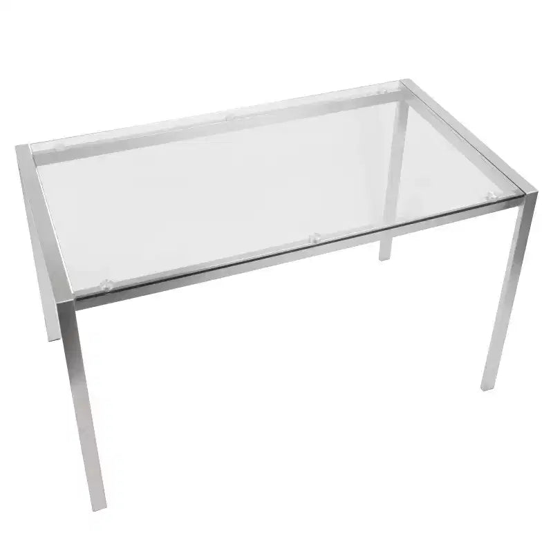 47" Modern Dining Table Stainless Steel/Clear Glass: Sleek 4-Seater, Rectangular Top, Kitchen Furniture