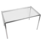 47" Modern Dining Table Stainless Steel/Clear Glass: Sleek 4-Seater, Rectangular Top, Kitchen Furniture