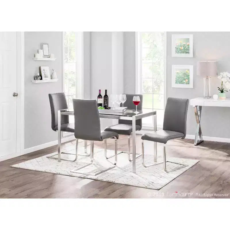 47" Modern Dining Table Stainless Steel/Clear Glass: Sleek 4-Seater, Rectangular Top, Kitchen Furniture