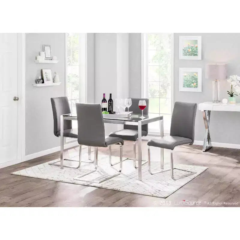 47" Modern Dining Table Stainless Steel/Clear Glass: Sleek 4-Seater, Rectangular Top, Kitchen Furniture