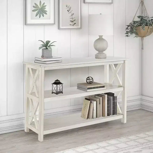 2 Shelf Entryway Table White -: Modern Farmhouse Style, MDF Build, Rectangle Shape